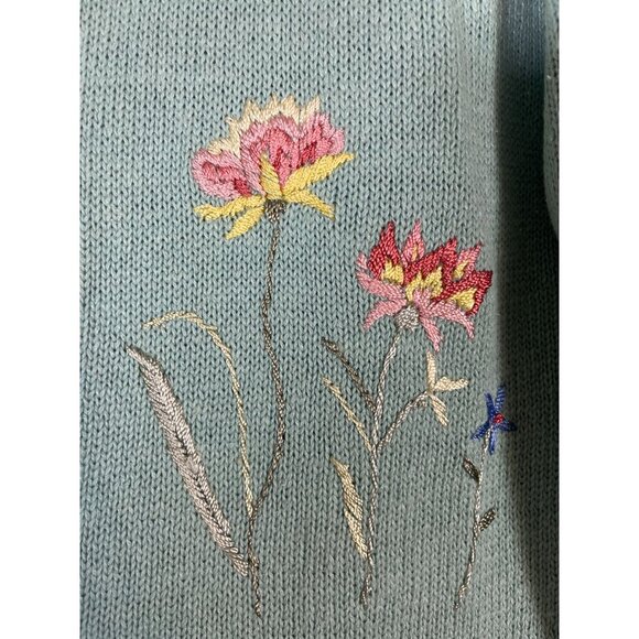 Vintage Knit Sweater L Green Patchwork Embroidery Retro Boho Classic Preppy 80s - Picture 11 of 16